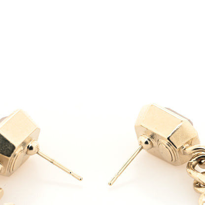 Chanel Crystal CC Chain Drop Earrings Pink Gold 3 of 4