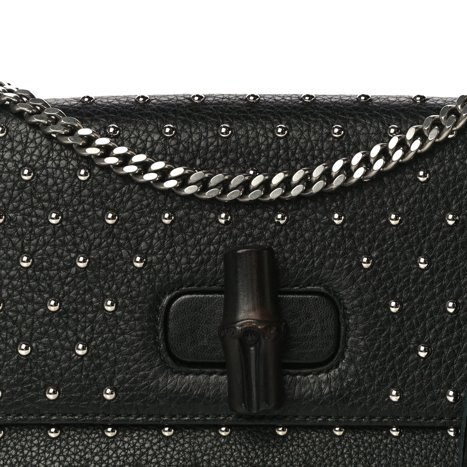 Gucci Calfskin Studded Medium Miss Bamboo Shoulder Bag Black 9 of 12