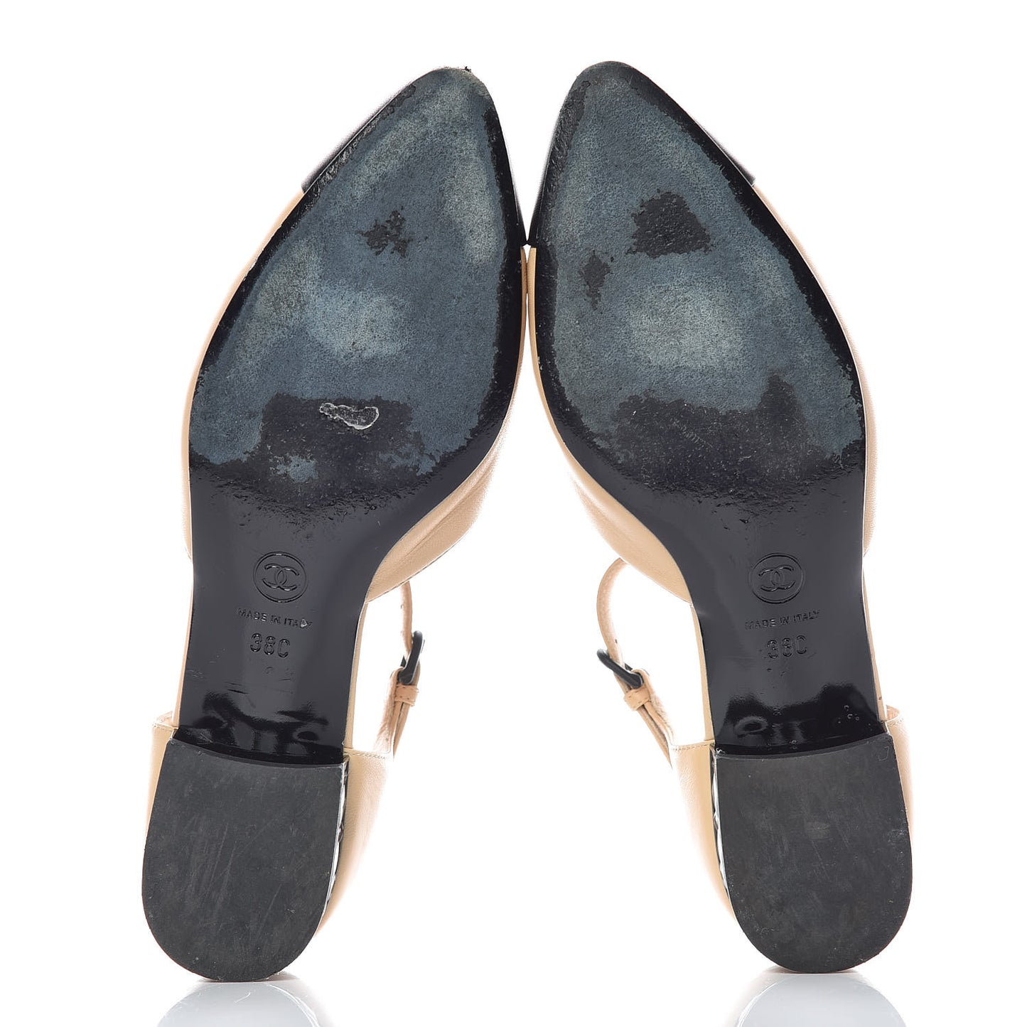 Lambskin Cap Toe CC Flats 38 Beige Black