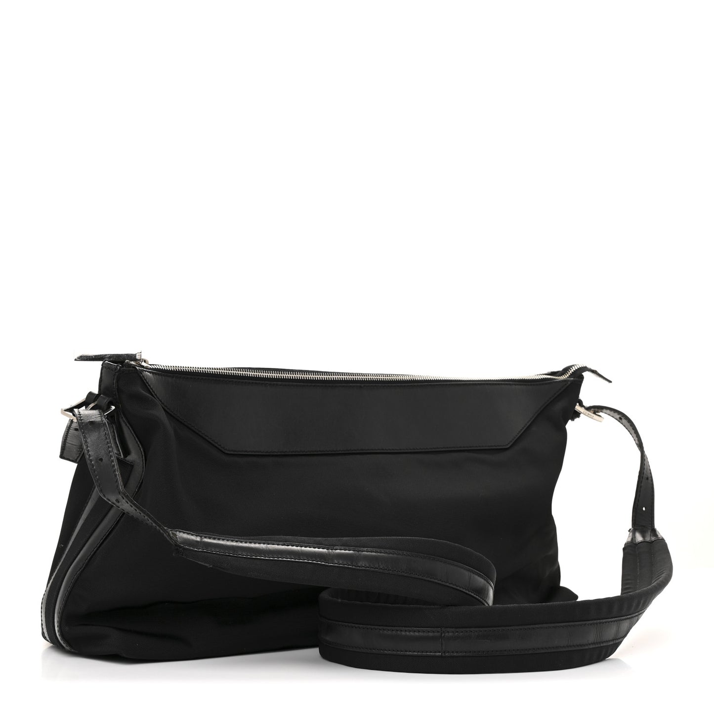 Nylon Calfskin Large Messenger Bag Black