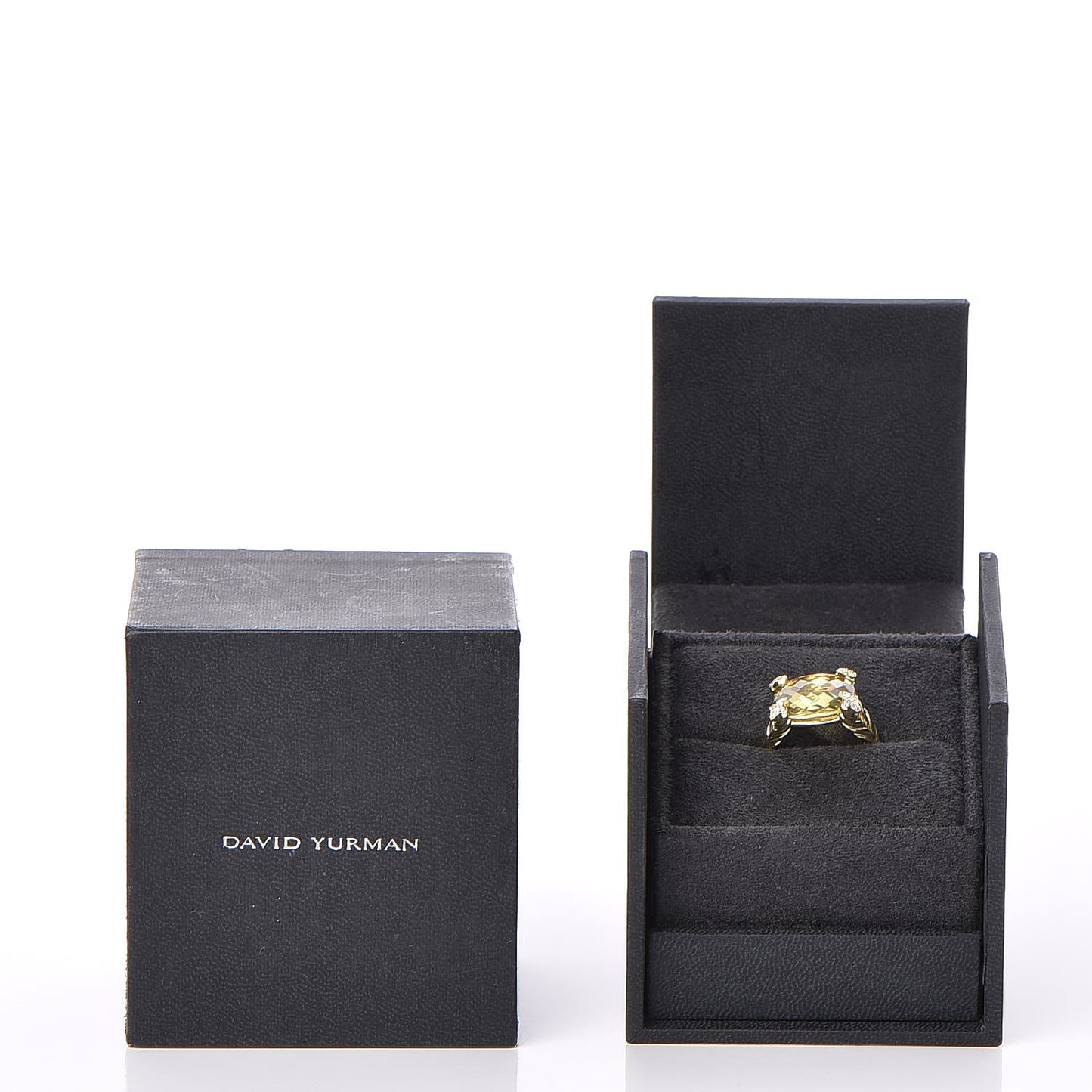 18K Yellow Gold Citrine Diamond 15mm Cushion On Point Ring 54 7
