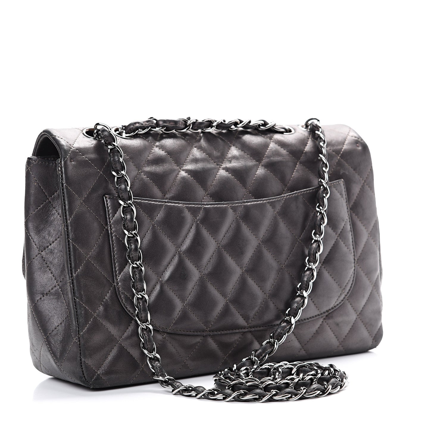 Metallic Lambskin Quilted Jumbo Single Flap Dark Grey