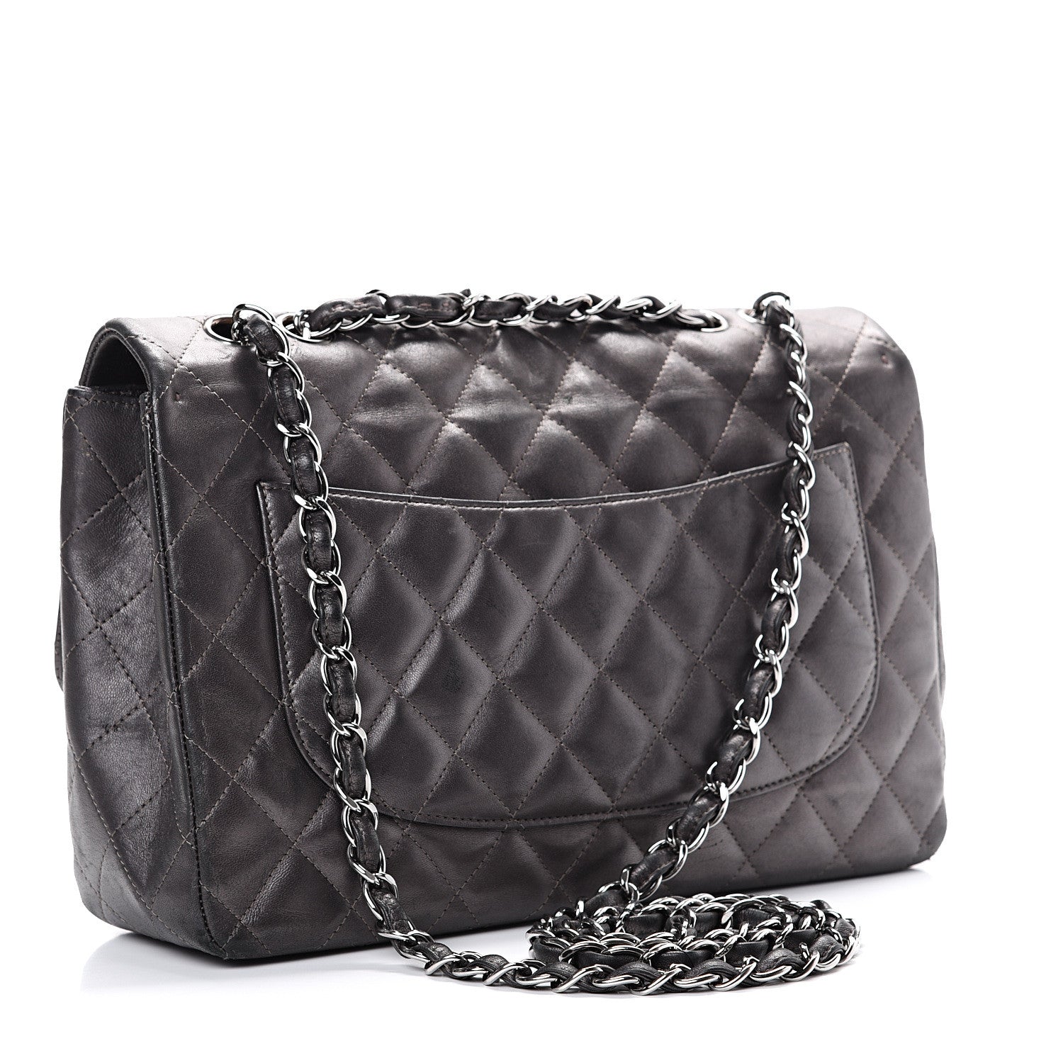 Chanel Metallic Lambskin Quilted Jumbo Single Flap Dark Grey 2 of 22