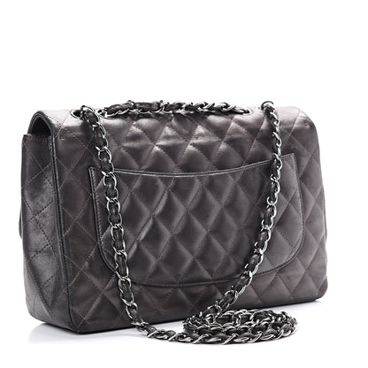 Chanel Metallic Lambskin Quilted Jumbo Single Flap Dark Grey 2 of 22