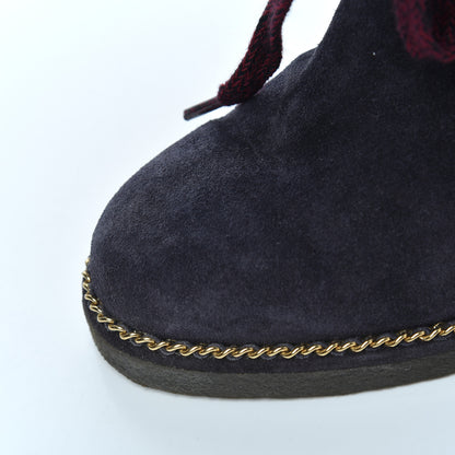Chanel Suede Lace Up Wedge Booties 35 Dark Blue 10 of 18