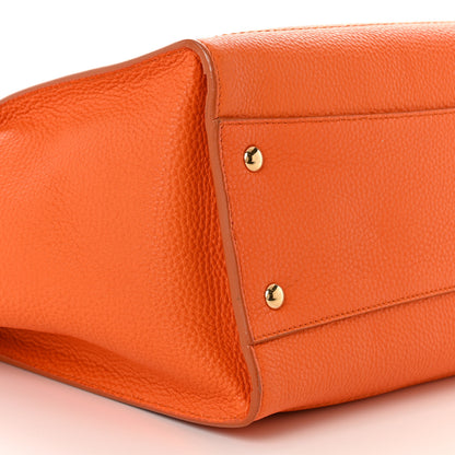 Salvatore Ferragamo Hammered Calfskin Double Handle Medium Amy Tote Orange Purple 9 of 13