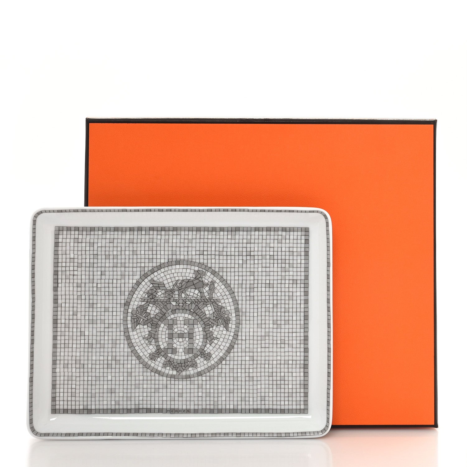 Hermes Porcelain Mosaique Au 24 Sushi Plate Platine 8 of 8