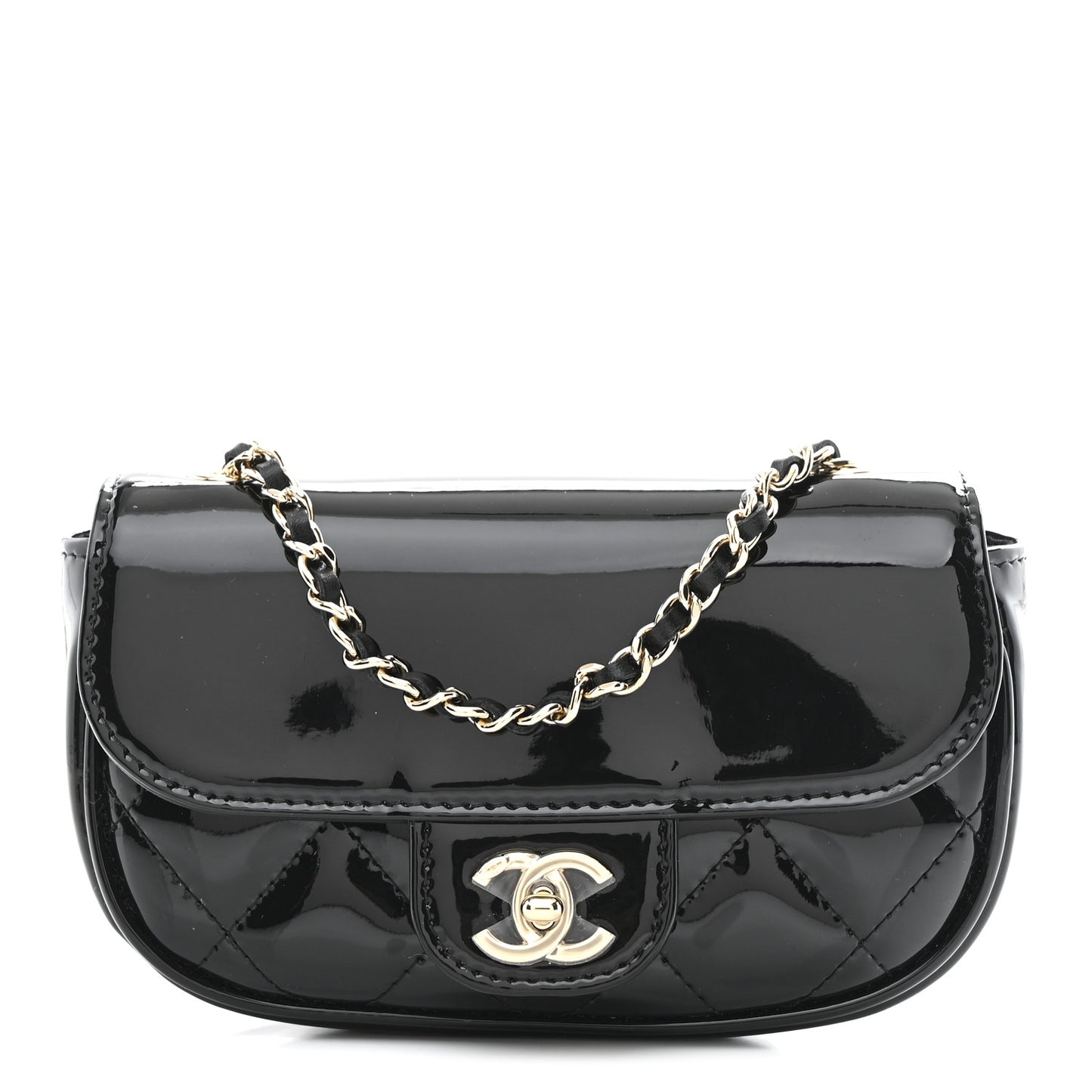 Patent Calfskin Quilted Mini Clutch Black