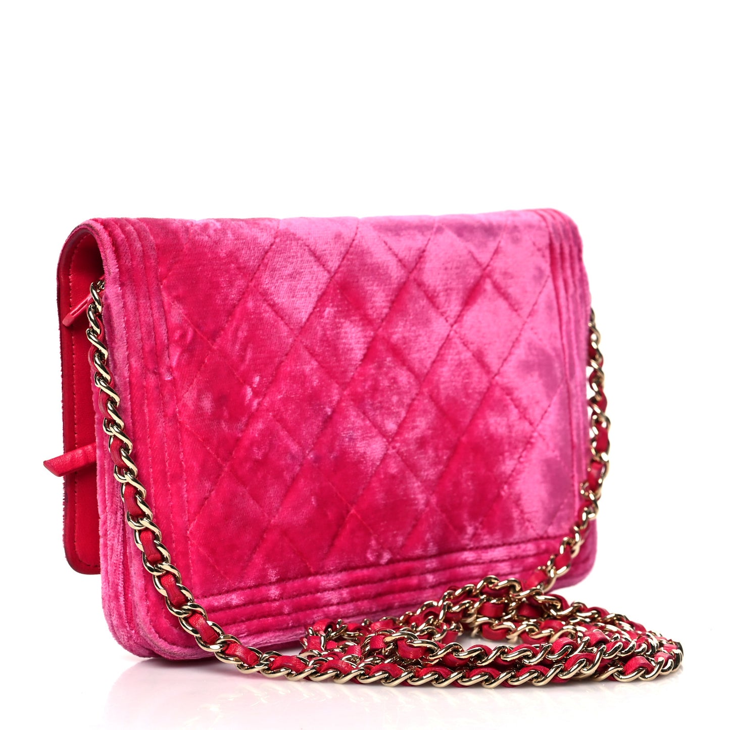 Velvet Quilted Boy Wallet On Chain WOC Fuchsia