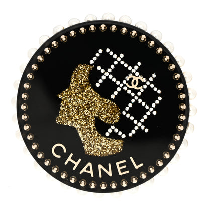 Chanel Strass Resin Pearl Coco Chanel Profile Brooch Black 1 of 5