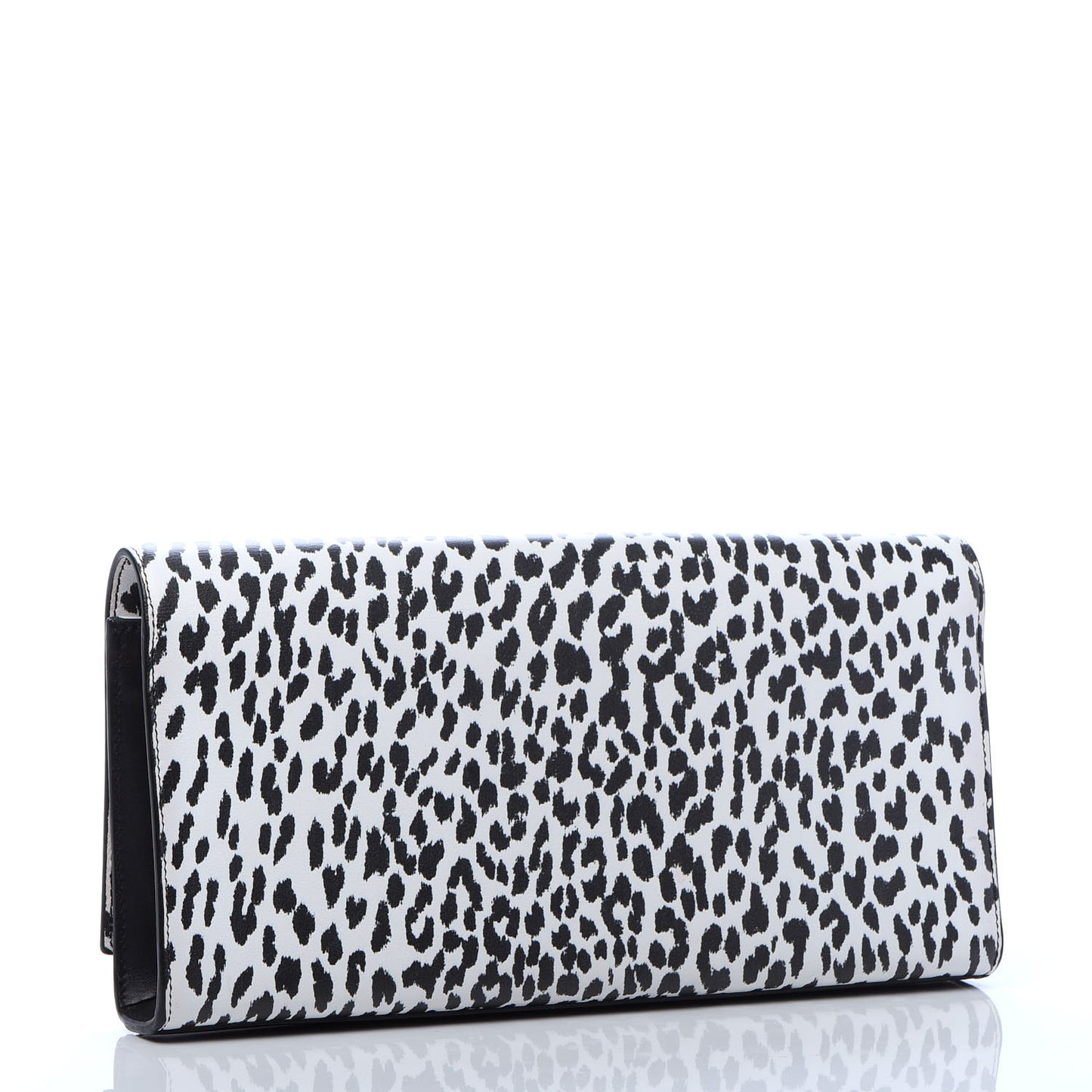 Calfskin Monogram Printed Leopard Cassandre Clutch Black White