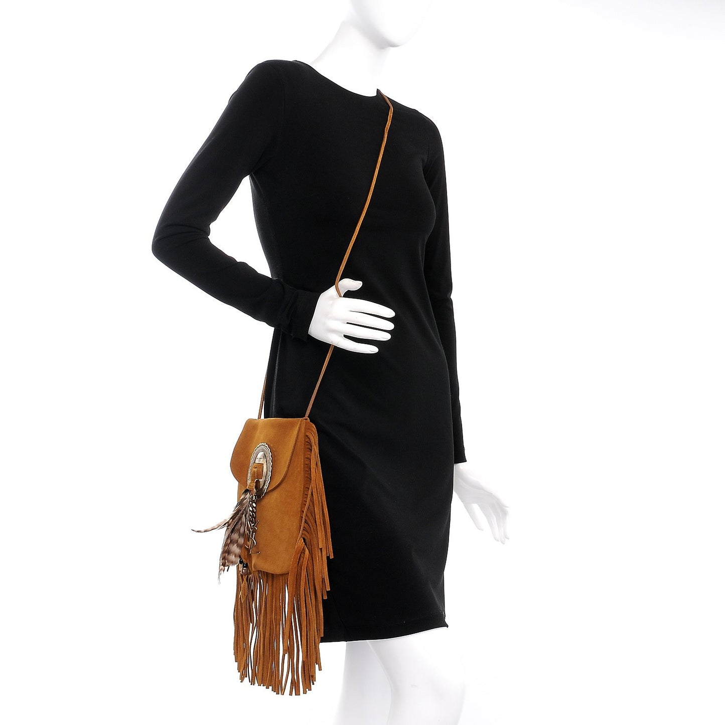 Suede Fringe Flat Anita Crossbody Bag Camel