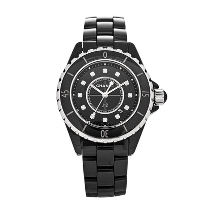Chanel Stainless Steel Ceramic Diamond 33mm J12 Quartz Watch Black 1 of 4