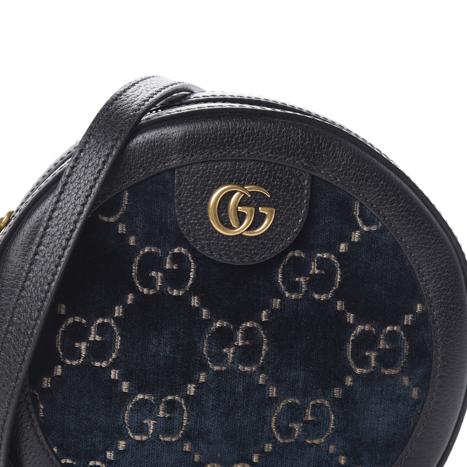Gucci Velvet Calfskin GG Monogram Round Shoulder Bag Blue Beige 7 of 9