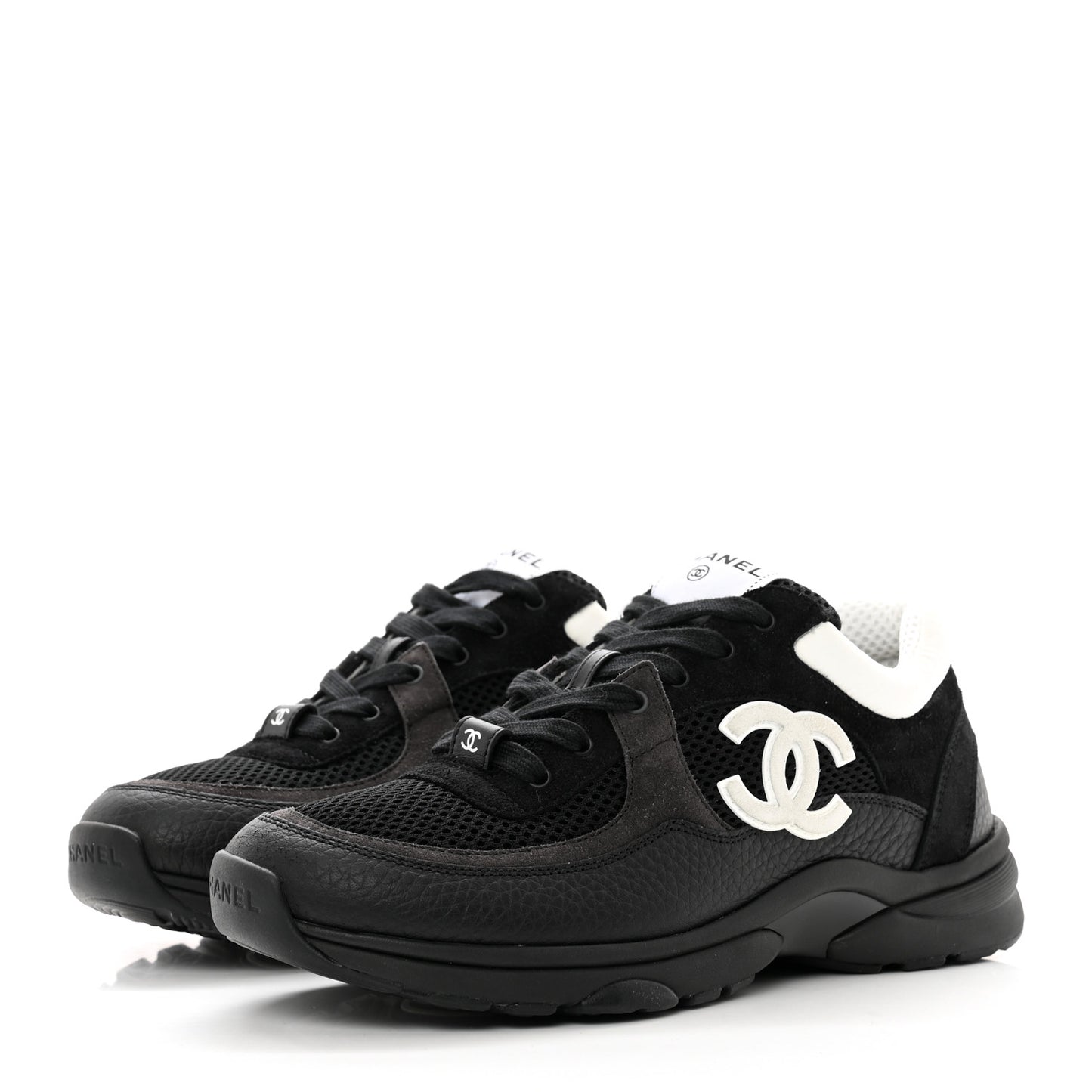 Mesh Suede Grained Calfskin Womens CC Sneakers 39 Black White