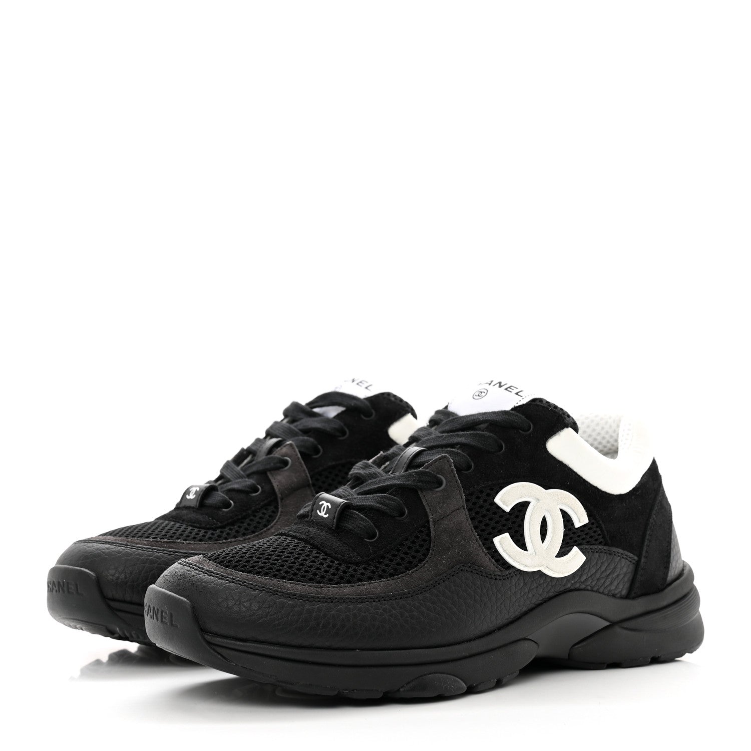 Chanel Mesh Suede Grained Calfskin Womens CC Sneakers 39 Black White 3 of 8