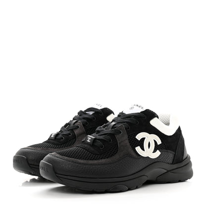 Chanel Mesh Suede Grained Calfskin Womens CC Sneakers 39 Black White 3 of 8