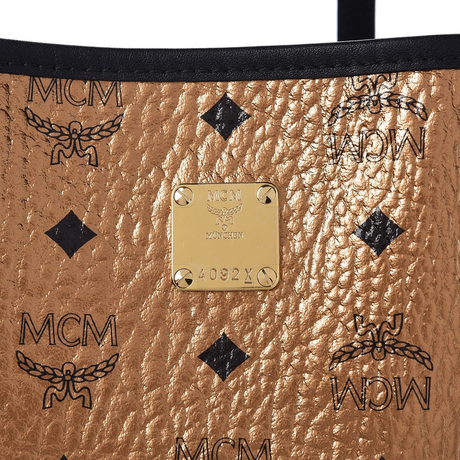 MCM Metallic Visetos Medium Shopper Tote Gold 9 of 11