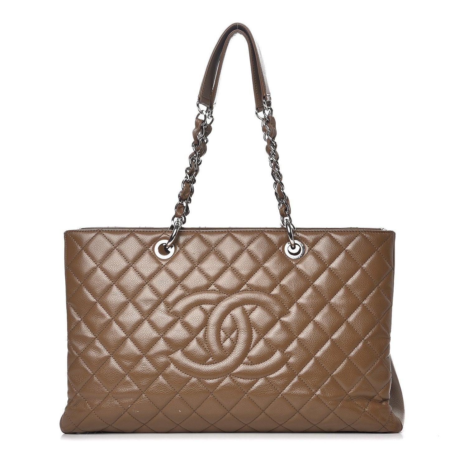 Caviar Quilted XL Grand Shopping Tote GST Dark Beige