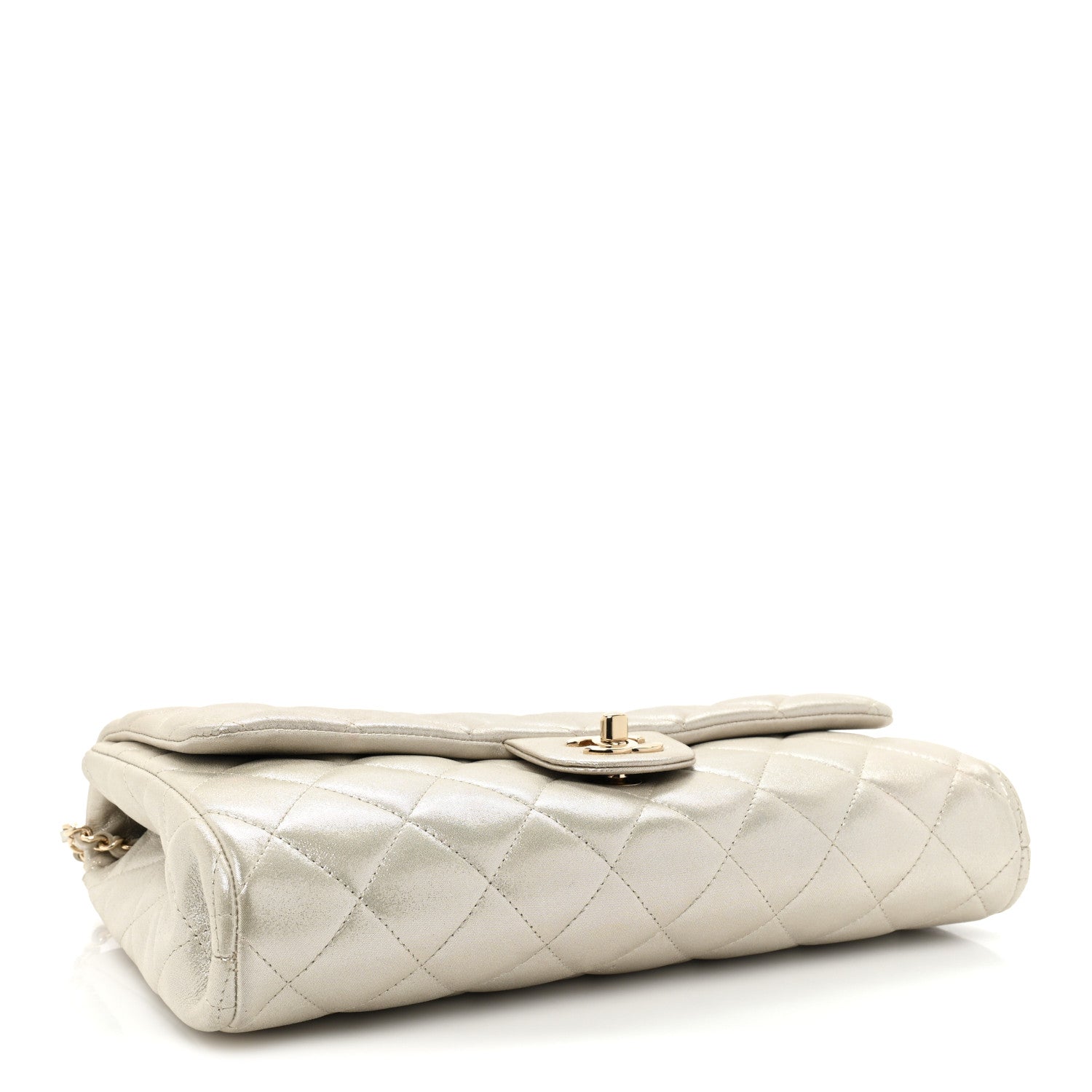 Chanel Iridescent Calfskin Quilted Clutch With Chain Flap Light Gold 4 of 12