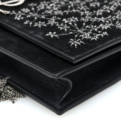 Saint Laurent Suede Bead Embellished Classic Monogram Kate Tassel Chain Wallet Black 10 of 10