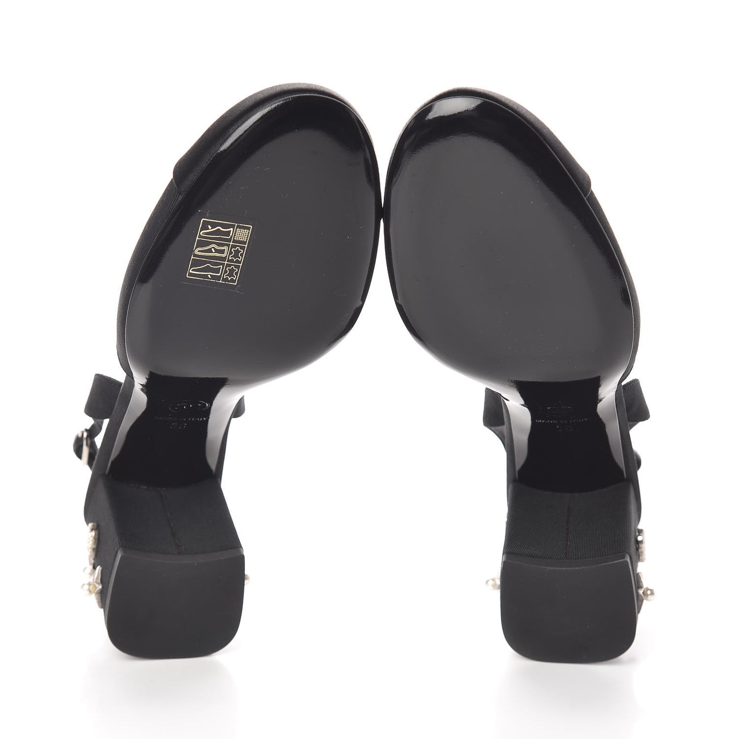 Grosgrain Satin Cap Toe Peal Star CC Slingback Pumps 38 Black
