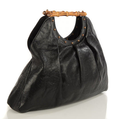Gucci Calfskin Studded Large Bamboo Handle Tote Black 3 of 7