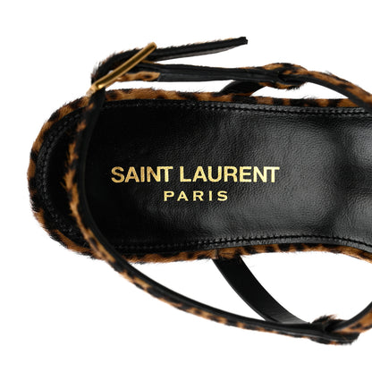 Saint Laurent Pony Hair Leopard Print Cassandra Monogram Sandals 36.5 Naturale 7 of 9