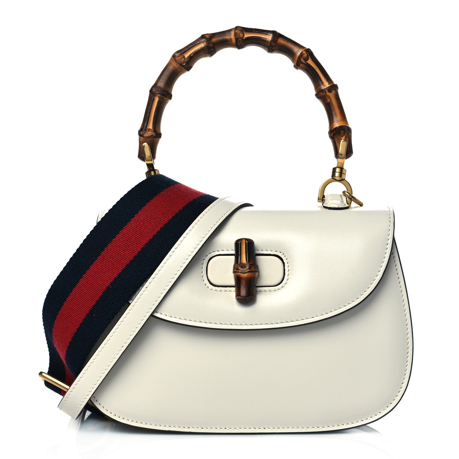 Gucci Boarded Dyana Lux Calfskin Web Small Bamboo 1947 Top Handle Bag Mystic White 1 of 10
