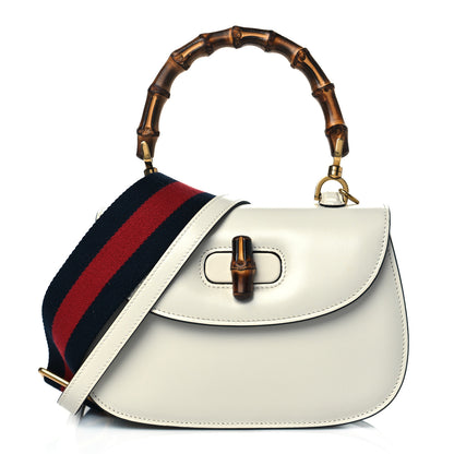 Gucci Boarded Dyana Lux Calfskin Web Small Bamboo 1947 Top Handle Bag Mystic White 1 of 10