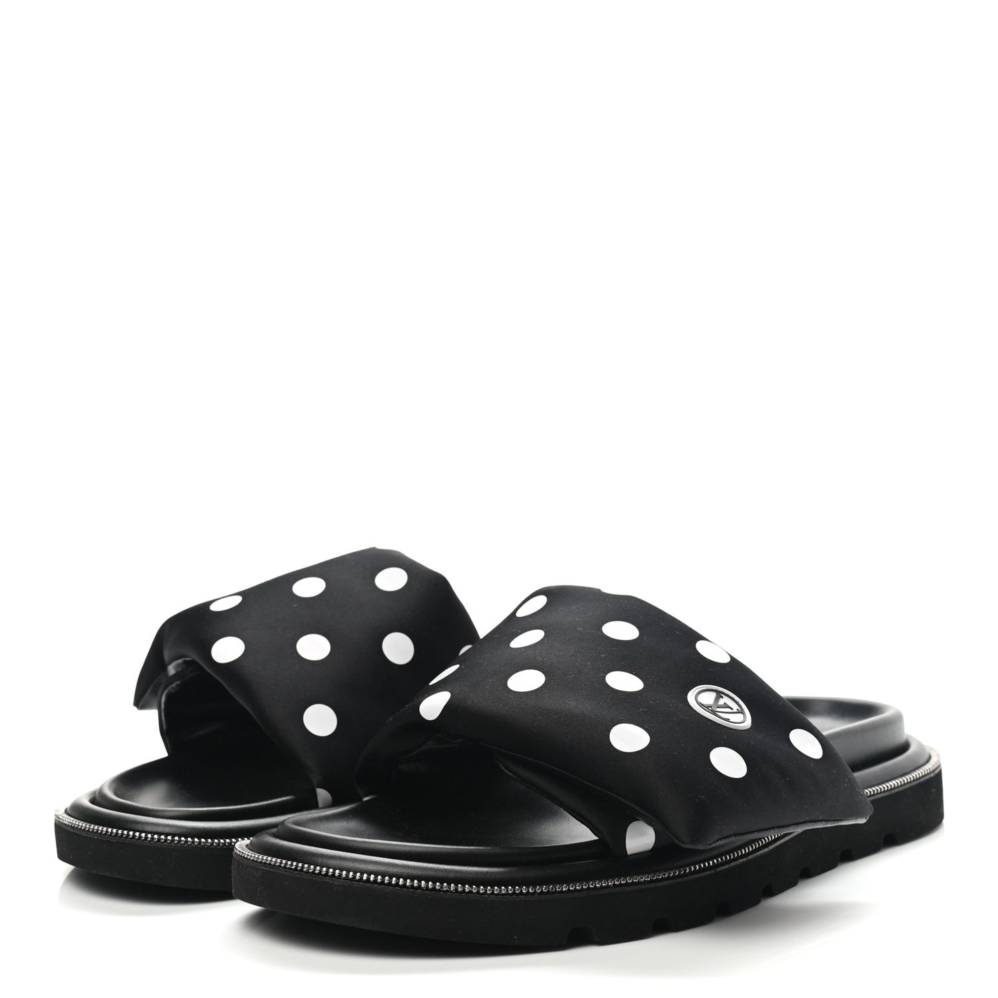 Satin Polka Dot Pool Pillow Flat Comfort Mule 42 Black White
