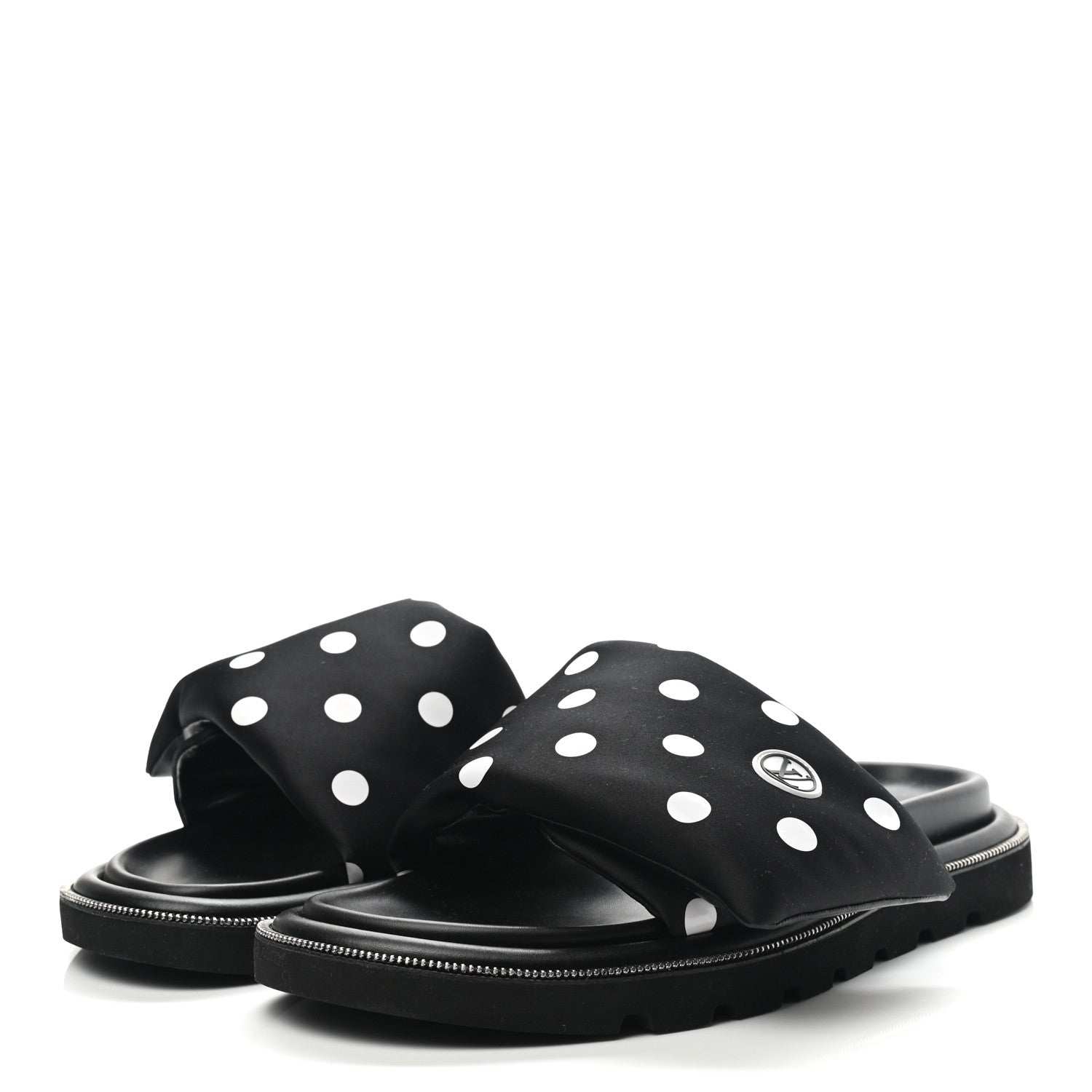 Louis Vuitton Satin Polka Dot Pool Pillow Flat Comfort Mule 42 Black White 3 of 8