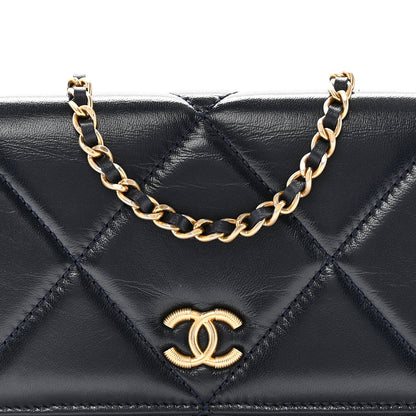 Chanel Lambskin Quilted Wallet On Chain WOC Navy 9 of 11