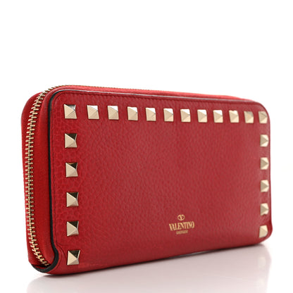 Valentino Garavani Pebbled Calfskin Rockstud Zip Around Wallet Rosso Valentino 3 of 10