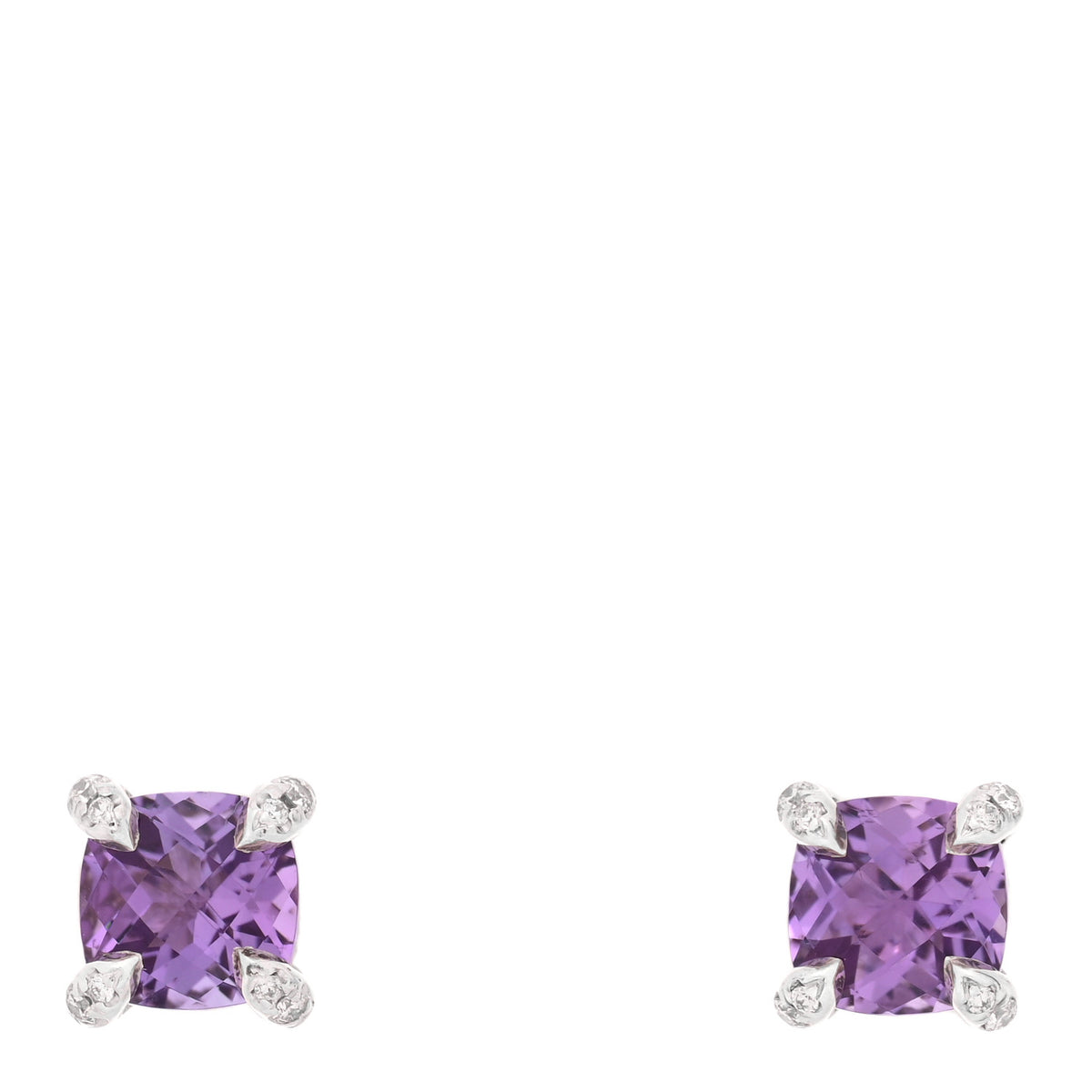 David Yurman Sterling Silver Diamond Amethyst Petite Chatelaine Earrings 1 of 4