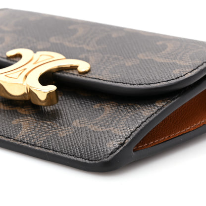 Celine Triomphe Canvas Calfskin Flap Card Holder Tan 9 of 10