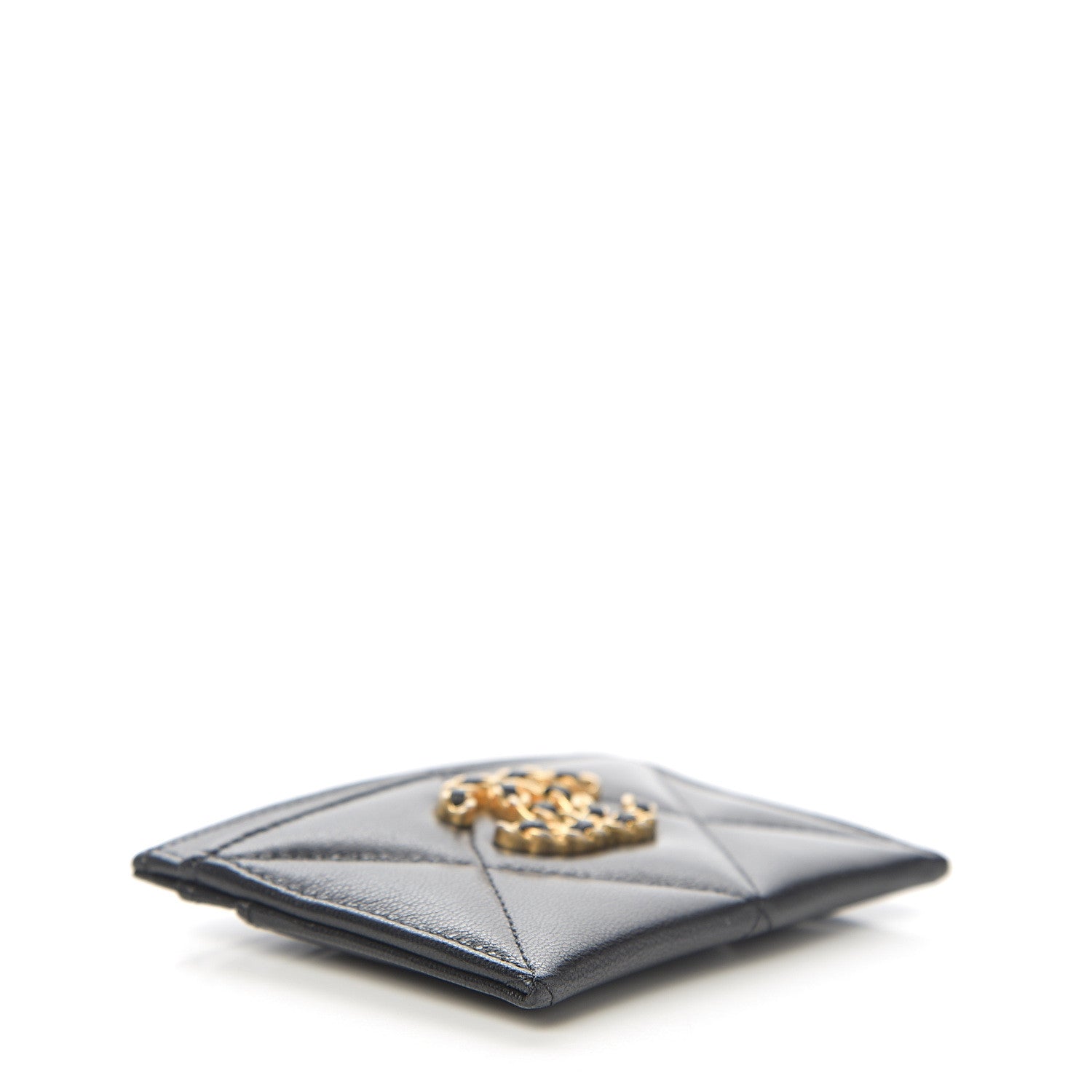 Chanel Shiny Goatskin Quilted Chanel 19 Card Holder Black 3 of 8