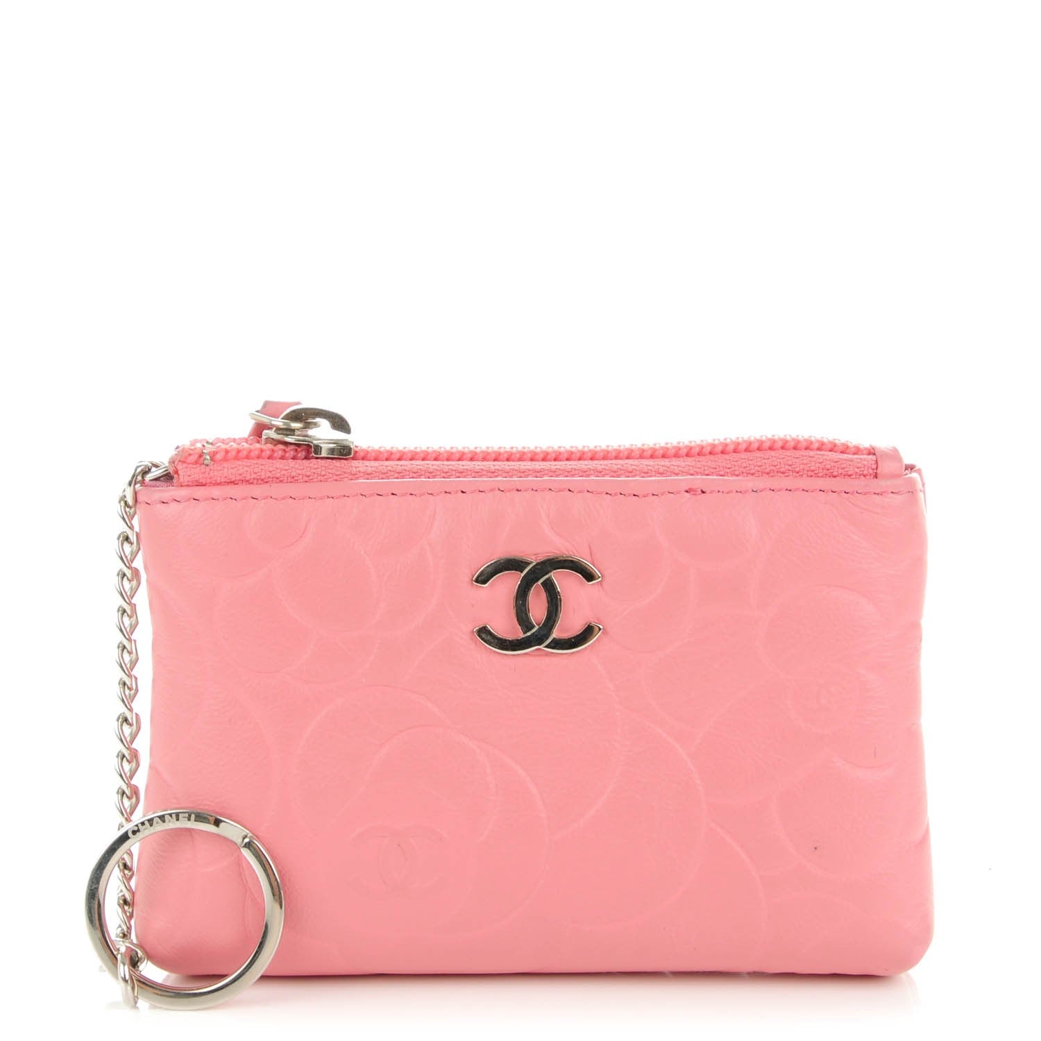 Chanel Lambskin Camellia Embossed Key Holder Case Pink 1 of 7