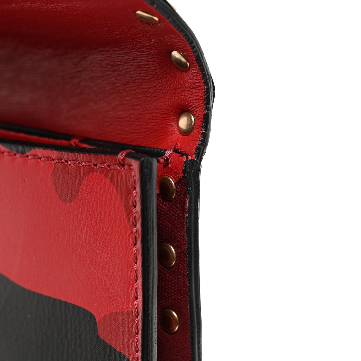 Nappa Canvas Camouflage Rockstud Wristlet Clutch Red Black