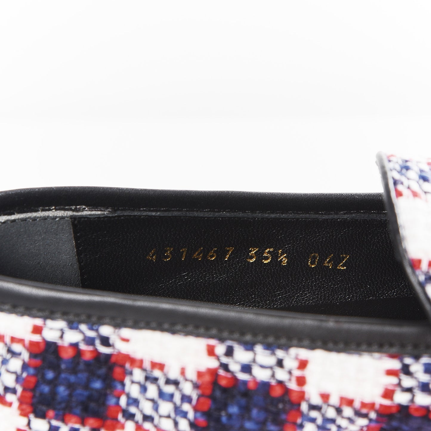 Vintage Tweed Check Horsebit Womens Jordaan Loafers 35.5 White Hibiscus Red Marine
