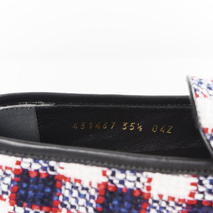 Gucci Vintage Tweed Check Horsebit Womens Jordaan Loafers 35.5 White Hibiscus Red Marine 10 of 11