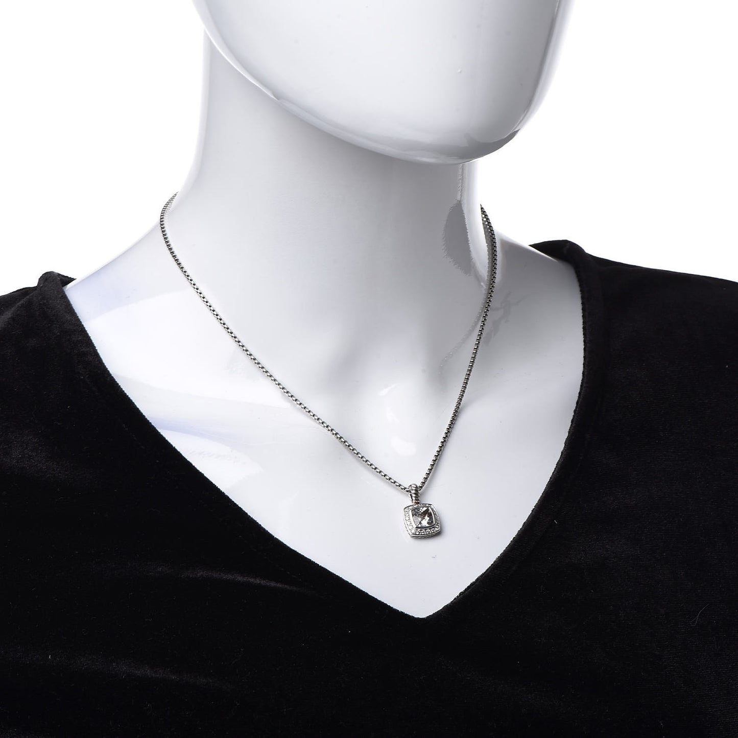 Sterling Silver Diamond White Topaz 7mm Petite Albion Pendant Necklace