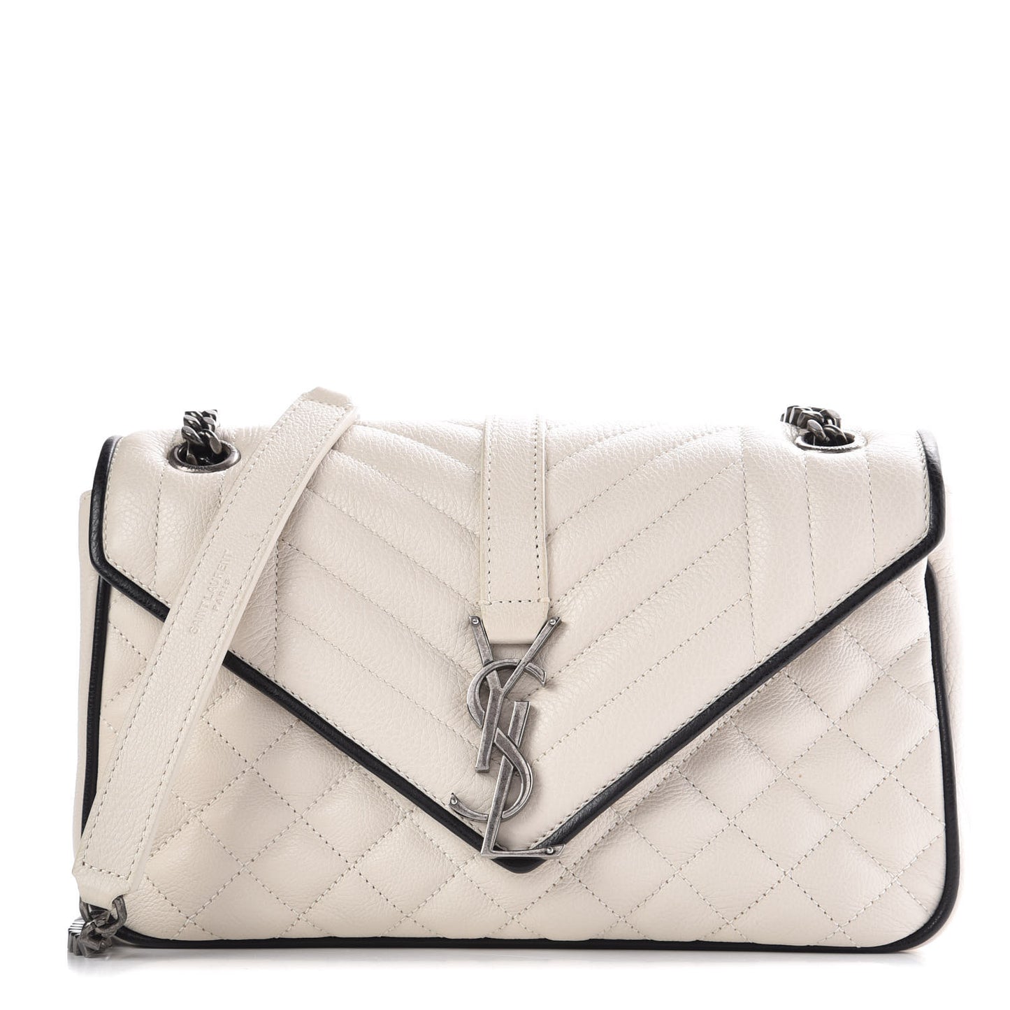 Sheepskin Tri-Quilt Monogram Medium Soft Envelope Bag White Black