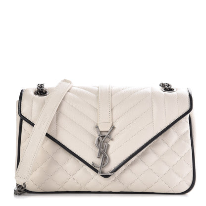 Saint Laurent Sheepskin Tri-Quilt Monogram Medium Soft Envelope Bag White Black 1 of 10