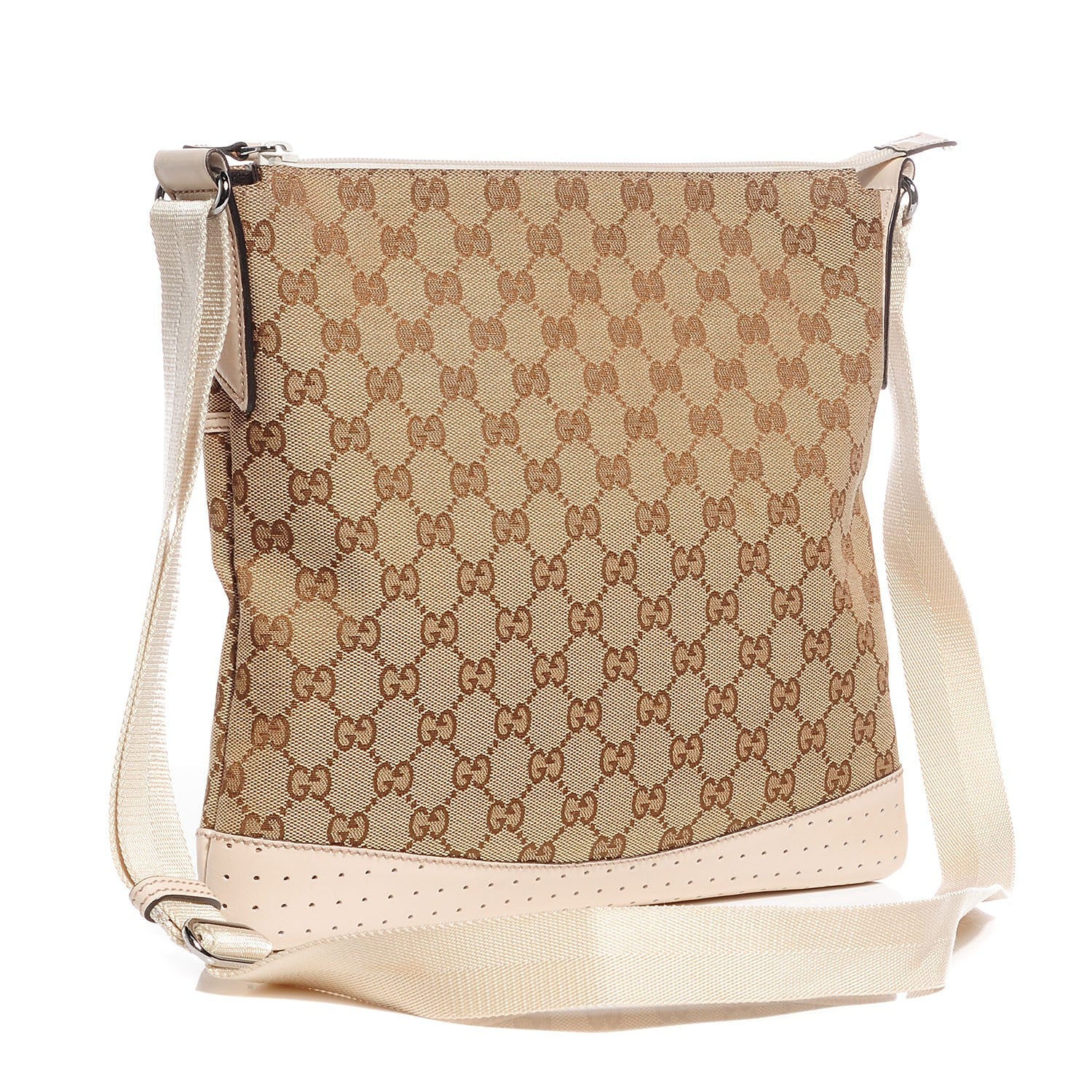 Gucci Monogram Calfskin Perforated Medium Flat Messenger Bag Off White 2 of 9