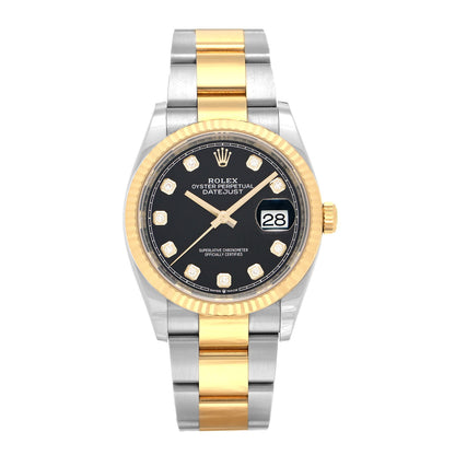 Rolex Stainless Steel 18K Yellow Gold Diamond 36mm Oyster Perpetual Datejust Watch Black 126233 1 of 4