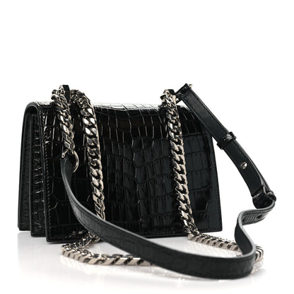 Alexander McQueen Crocodile Embossed Calfskin Knuckle Crossbody Black 3 of 10