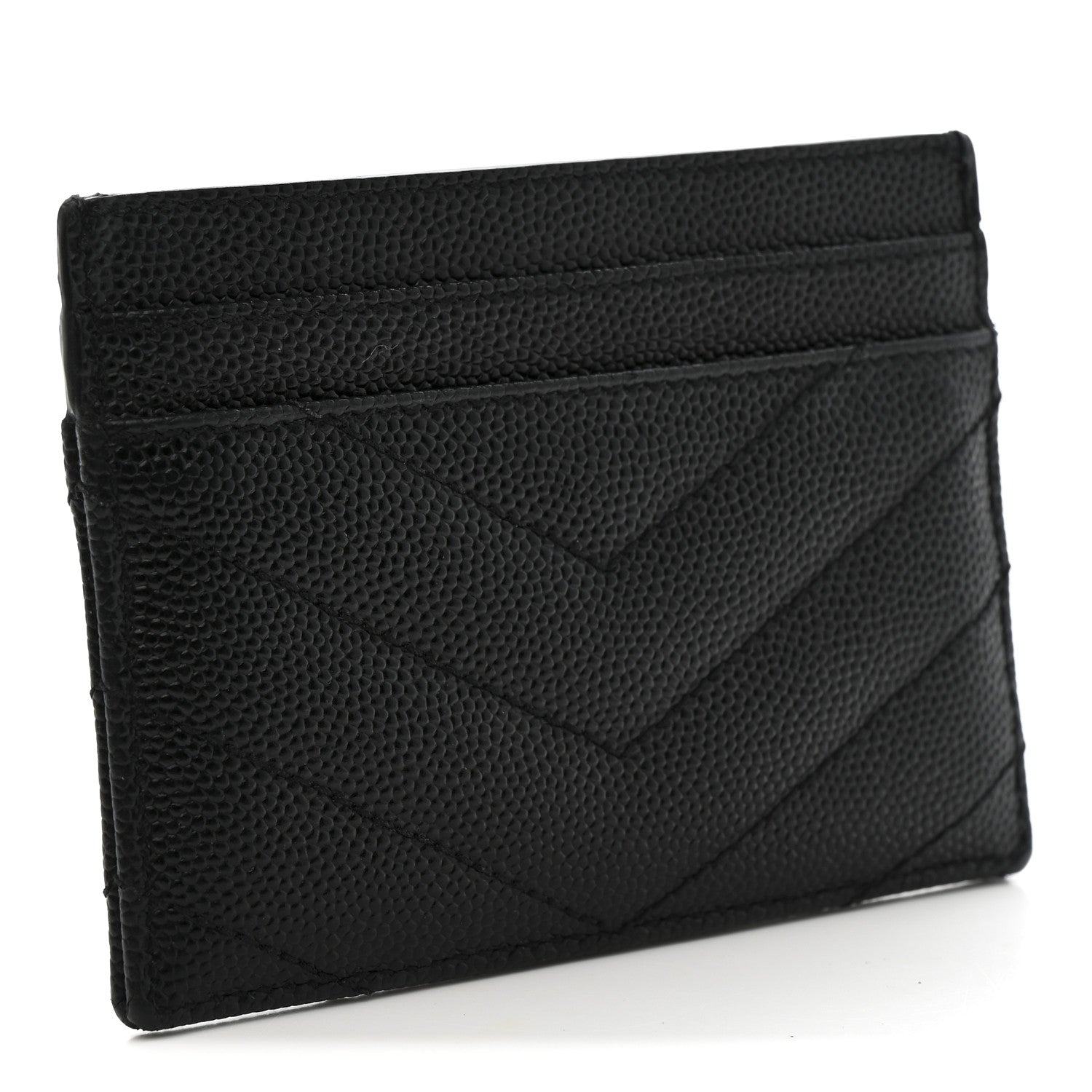 Saint Laurent Grain De Poudre Matelasse Chevron Monogram Credit Card Case Black 3 of 8