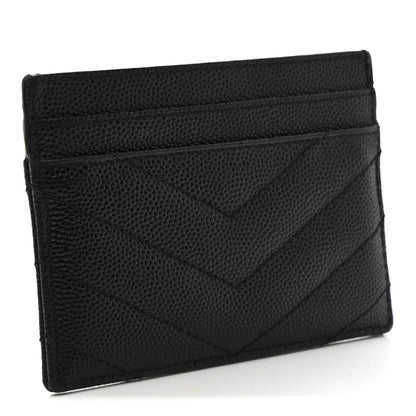 Saint Laurent Grain De Poudre Matelasse Chevron Monogram Credit Card Case Black 3 of 8