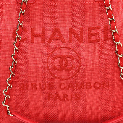Chanel Straw Raffia Calfskin Striped Medium Deauville Tote Red 8 of 11
